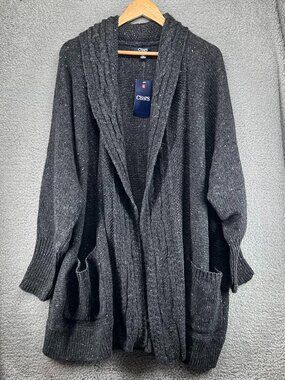 NWT Dark Charcoal Chaps Shawl Collar Cardigan Chunky Knit with Pockets size XL